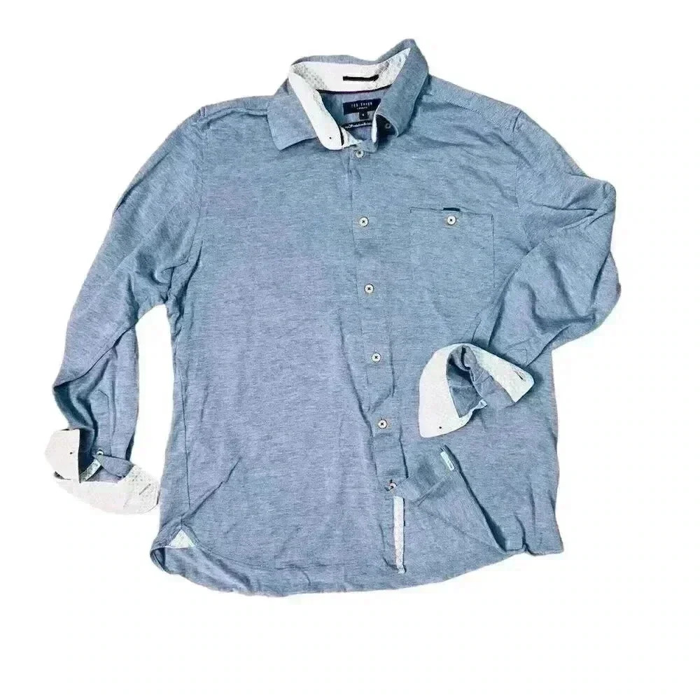Ted Baker London Men's Blue Long Sleeve Button-Down Shirt Size 4 Sophistication